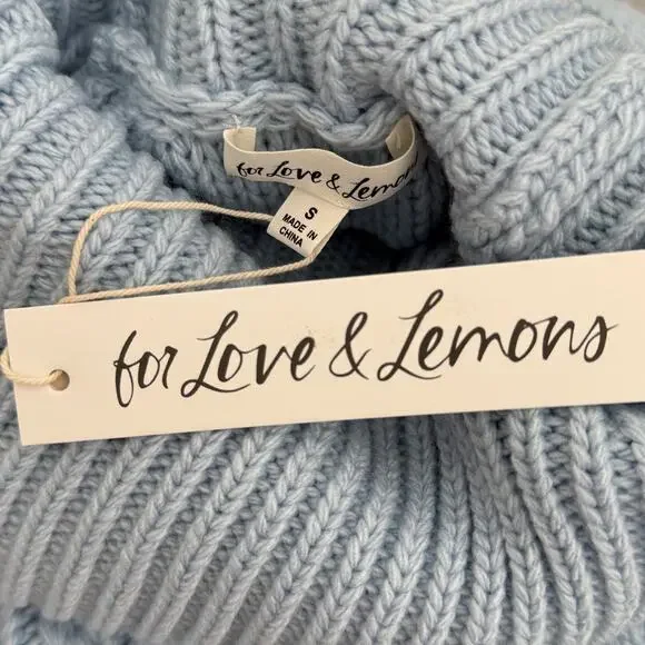 NWT FOR LOVE & LEMONS Rebecca Heart Sweater Size S & M in Blue Knit Turtle Neck - Picture 9 of 11